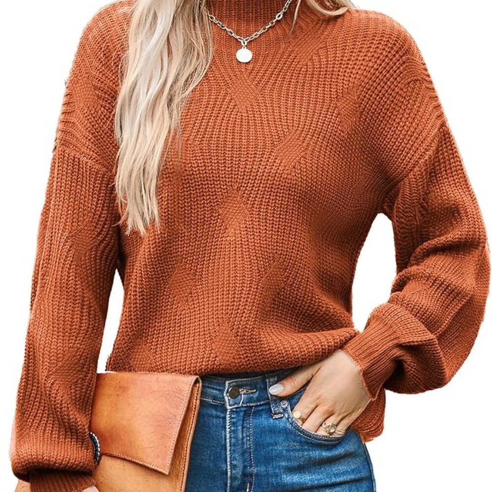 Turtleneck Latern Sleeve Loose Oversized Chunky Knitted Pullover Sweater Jumper